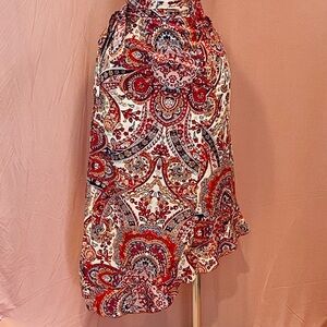 Plus Size Paisley Wrap Midi Skirt in Red and Cream